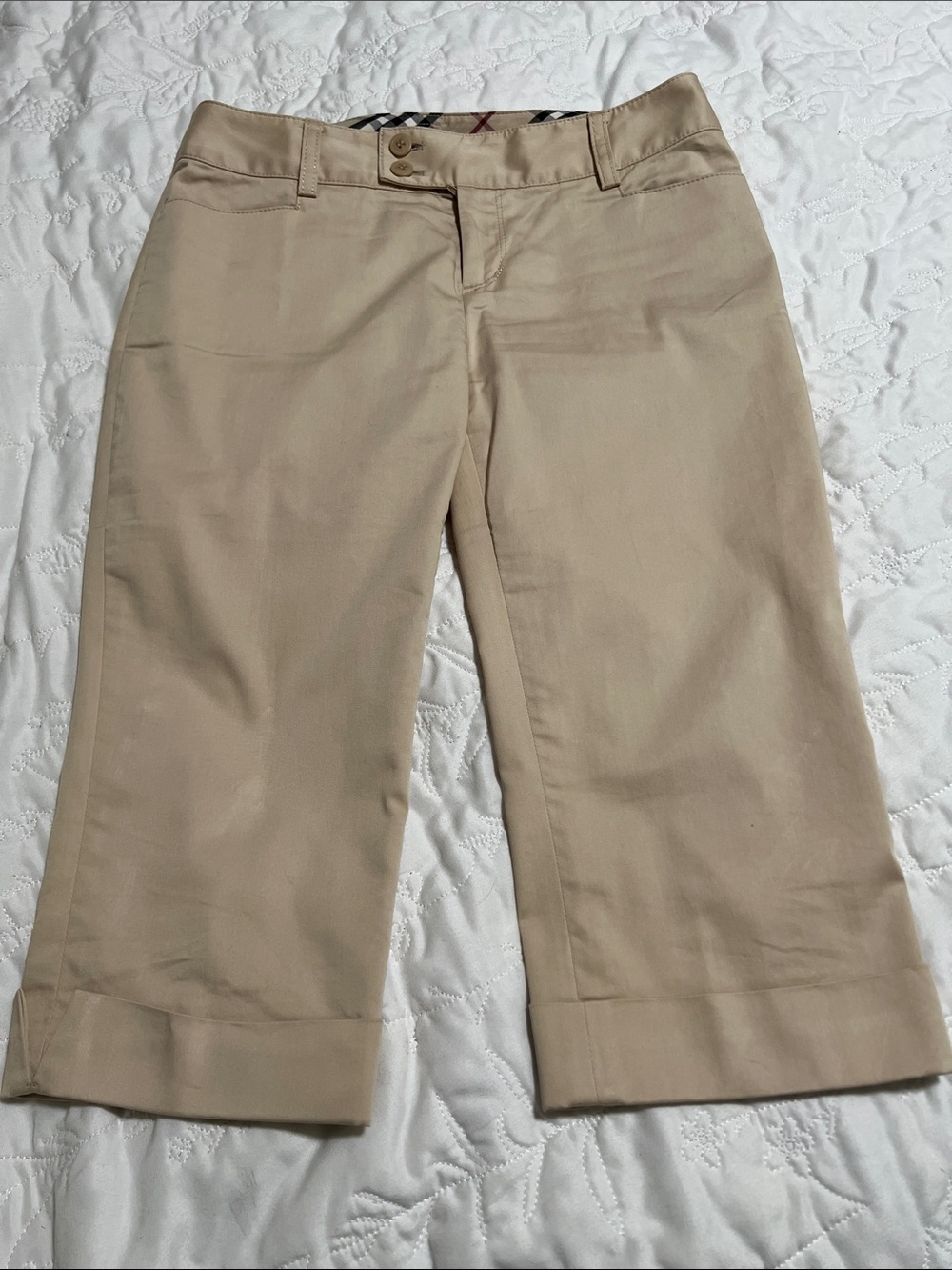 Burberry Blue Label Tan Capri Pants with Cuffed Hem